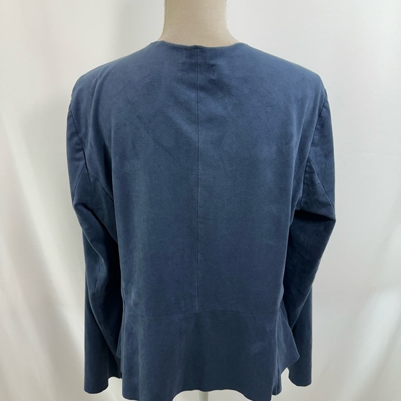LOFT Blue Washable Suede Open Front Drape Jacket Size 14 Lightweight - Picture 8 of 9